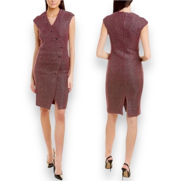 St. John Dresses & Skirts - ST. John Boucle Metallic Tweed Basket Knit Sheath Dress, Oxblood Red NWT